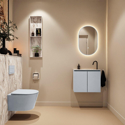 MONDIAZ TURE-DLUX Meuble toilette - 60cm - Clay - EDEN - vasque Glace - position droite - 1 trou de robinet
