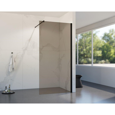 FugaFlow Eccelente Vetro Douche à l'italienne - 140x200cm - verre fumé - Noir mat