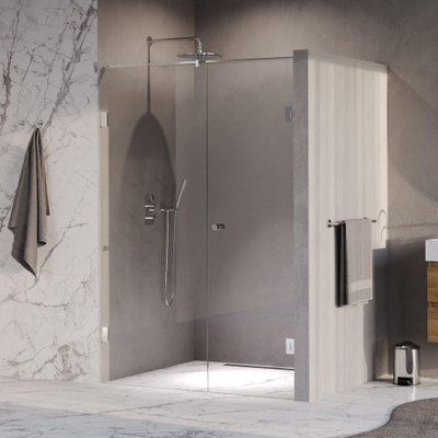 BRAUER Void Carving Nisdeur - 2-delig - 130x200cm - 60cm draaideur aan muur - glascoating - omkeerbaar - helder glas - Chroom