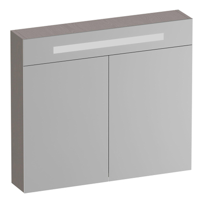 BRAUER Promise Deluxe spiegelkast – 80x70x15 cm – directe LED boven – Timber Greige