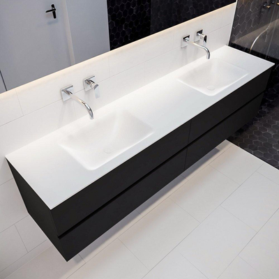 MONDIAZ VICA Badkamermeubelset - 200cm - 4 lades - wasbak Cloud dubbel - 0 kraangaten - solid surface urban