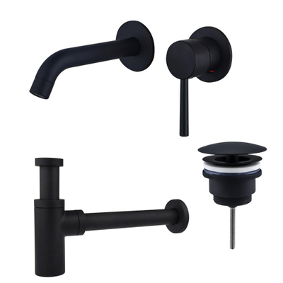 FugaFlow Eccelente Sobrado Badkamer Wastafelkraanset - inbouw wastafelkraan - always open plug - design sifon - Mat zwart
