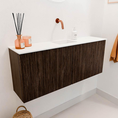 Mondiaz JOYA 100cm toiletmeubel - kleur Walnut - Wastafel FAYE positie Midden Zonder kraangat kleur Talc.