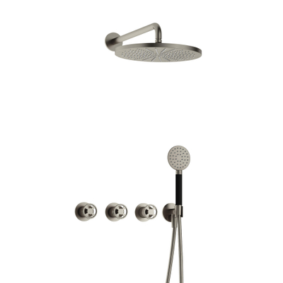 Hotbath Cobber @Work Regendoucheset - inbouw - 38.5cm wandarm - 30cm ronde hoofddouche - 3 standen handdouche - Geborsteld nikkel