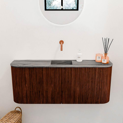 Mondiaz JOYA-DLUX 103.2cm toiletmeubel - ronding links en rechts kleur Ruby - Wastafel FAYE positie Midden Zonder kraangat kleur Sombra.