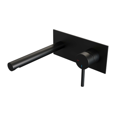 BRAUER Black Edition Wastafelmengkraan inbouw - rechte uitloop links - hendel kort smal - inclusief inbouwdeel - afdekplaat - model B 1 - mat zwart