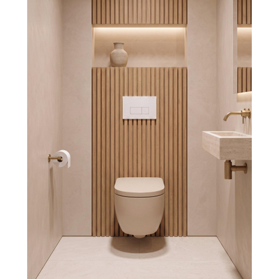 QeramiQ Dely Swirl Toiletset - 36.3x51.7cm - Geberit UP720 Duofix Sigma inbouwreservoir - 35mm zitting - bedieningsplaat glans wit - rechthoekige knoppen - mat beige