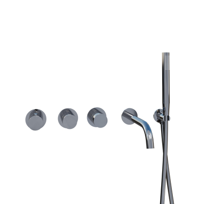 Fortifura Nebbio Ensemble combiné baignoire - mitigeur thermostatique - coude mural avec support de douchette - flexible de douche métallique - barre de douchette - bec - chrome