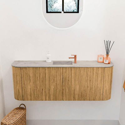 Mondiaz JOYA-DLUX 113.2cm toiletmeubel - ronding links en rechts kleur Oak - Wastafel FAYE positie Midden 1 kraangat kleur Glace.