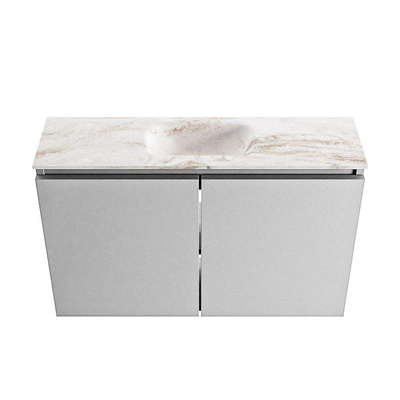 MONDIAZ TURE-DLUX Meuble toilettes 80 cm Plata. EDEN lavabo Frappe position centrale. Sans trou de robinet.