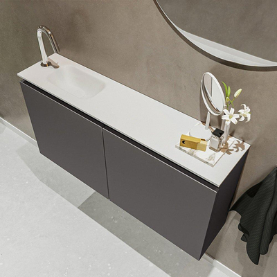 MONDIAZ TURE Toiletmeubel 100x23x50cm met 1 kraangaten 2 deuren dark grey mat Wastafel Eden links Solid Surface Wit
