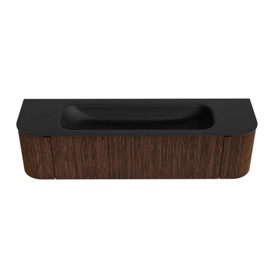 MONDIAZ KURVE Meuble de salle de bains 170 cm avec module 25 Len R couleur Walnut avec 1 tiroir et 2 portes. Lavabo BIG LARGE central 2 trous de robinet Urban.