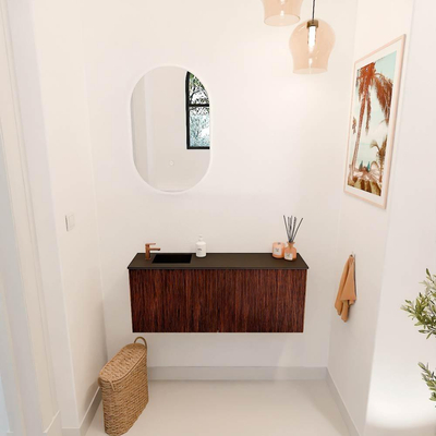 Mondiaz JOYA 100cm toiletmeubel - kleur Ruby - Wastafel FAYE positie Links 1 kraangat kleur Urban.