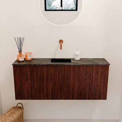 Mondiaz JOYA-DLUX 100cm meuble de salle de bains - couleur Ruby - Vasque FAYE position Milieu Sans trou de robinet couleur Lava.