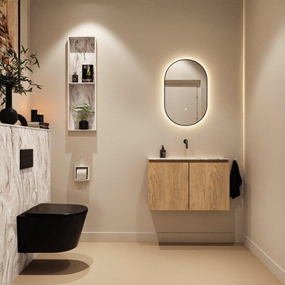 MONDIAZ TURE-DLUX 80cm toiletmeubel Washed Oak. EDEN wastafel Glace positie midden. Zonder kraangat.