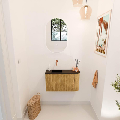 Mondiaz JOYA 71.6cm toiletmeubel - ronding rechts kleur Oak - Wastafel FAYE positie Links Zonder kraangat kleur Urban.