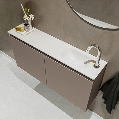 MONDIAZ TURE Toiletmeubel 100x23x50cm met 1 kraangaten 2 deuren smoke mat Wastafel Eden rechts Solid Surface Wit
