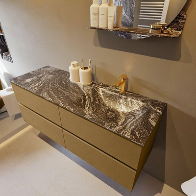 Mondiaz VICA-DLUX Ensemble de meuble de salle de bain - 130cm - meuble sous-vasque oro - 4 tiroirs - lavabo encastrée cloud droite - 1 trou de robinet - version haute de 60cm - lave