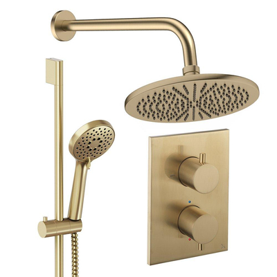 Crosswater MPRO Regendoucheset inbouw - 2 hendels - 30cm douchekop - handdouche - glijstang - wandarm - geborsteld messing (goud)