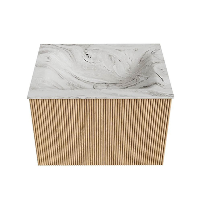 MONDIAZ KURVE-DLUX 60cm badmeubel kleur Oak met 1 lade. Wastafel CLOUD midden 1 kraangat kleur Glace.