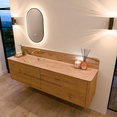 Mondiaz CIRO-DLUX Badkamermeubelset - 190x45x50cm - Solid surface wastafel Arena - 1 wasbak Links - zonder kraangaten - 4 lades - Oak