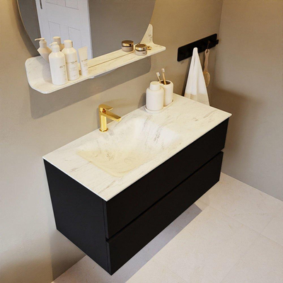 MONDIAZ VICA-DLUX Ensemble meuble de salle de bains - 100cm - meuble bas urban - 2 tiroirs - lavabo encastré cloud gauche - 1 trou de robinet - version haute 60cm - opalo