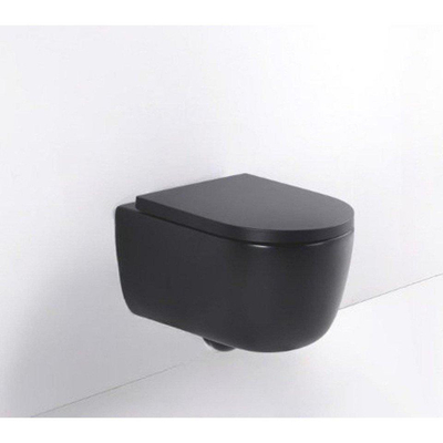 QeramiQ Dely Swirl Pack WC - 36.3x51.7cm - réservoir encastré Geberit UP720 Duofix Sigma - abattant mince - plaque de déclenchement mat anthracite - boutons ronds - mat noir