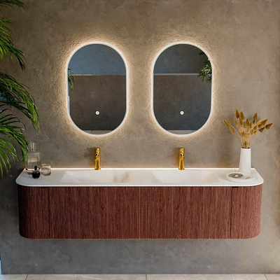 Mondiaz KURVE Badkamermeubelset - 180x46x40cm - 2 lade - 2 deuren - wastafel solid surface - dubbel - 2 kraangaten - Ruby