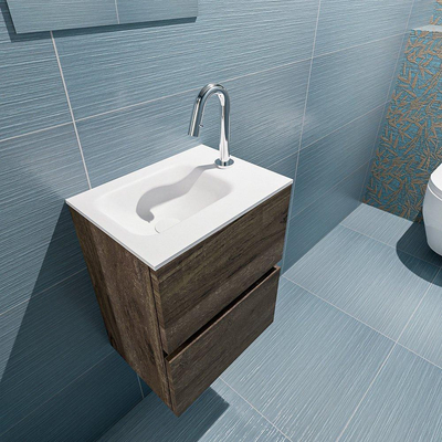MONDIAZ ADA Toiletmeubel 40x30x50cm met 1 kraangaten 2 lades dark brown mat Wastafel Lex links Solid Surface Wit