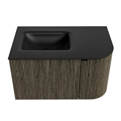 Mondiaz KURVE Ensemble de meuble de salle de bains - 75x46x40cm - 1 tiroir - 1 porte - lavabo solid surface - gauche - 1 trou de robinet - Shadow