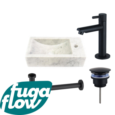 FugaFlow Eccelente Arredo Pack Lave-mains - 22x40x10cmcm - 1 trou de robinet - droite - marbre - robinet Noir mat - Blanc