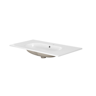 Saniclass Chaci Meuble de salle de bain - 100x46x55cm - lavabo en céramique blanc - 1 vasque ovale - 1 trou de robinet - 2 tiroirs - miroir rectangulaire - noyer (hout)