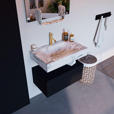Mondiaz ALAN-DLUX Ensemble de meuble - 70cm - meuble Urban mat - 1 tiroir - Lavabo Cloud Glace suspendu - vasque Centre - 1 trou de robinet