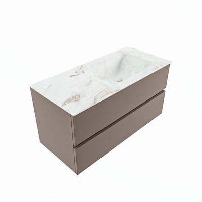 Mondiaz VICA-DLUX Ensemble de meuble de salle de bain - 100cm - meuble sous-vasque fumée - 2 tiroirs - lavabo encastré nuage droite - 1 trou de robinet - version haute 60cm - frape