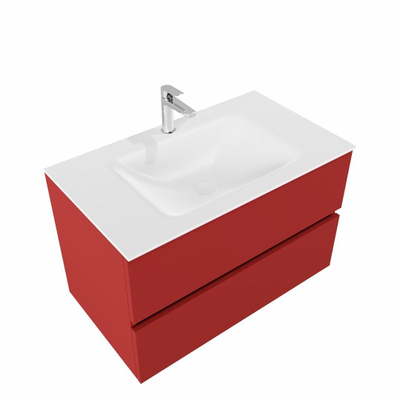 MONDIAZ VICA Ensemble de meuble salle de bain - 80cm - 2 tiroirs - lavabo Cloud central - 1 trou de robinet - solid surface fire