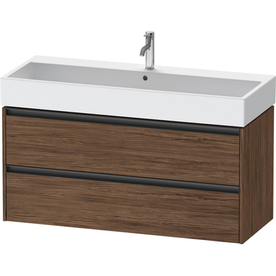 Duravit Ketho.2 Wastafelonderbouwkast - met 2 laden - voor enkele wastafel - 118.4x46x54.9cm - met grepen antraciet - donker noten mat