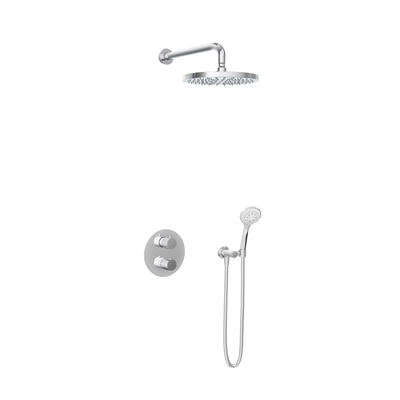Hotbath Buddy IBS Ensemble de douche pluie - inverseur 2 voies - bras mural 35 cm - douche de tête ronde 30 cm - douchette à main 3 jets - chrome