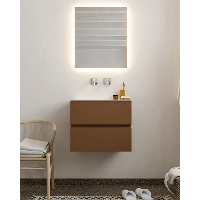 MONDIAZ VICA Badkamermeubelset - 60cm - onderkast rust- 2 lades - wastafel cloud midden - zonder kraangat - LED spiegel - XL versie 60cm hoog