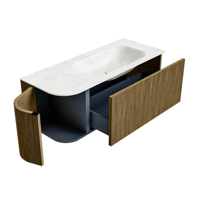 Mondiaz KURVE-DLUX Badkamermeubelset - 115x46x40cm - 1 lade - 1 deur - wastafel solid surface - rechts - 1 kraangat - Dusk