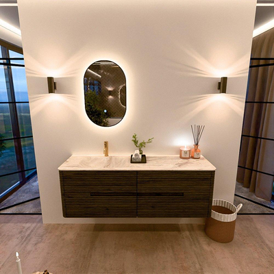 Mondiaz CIRO-DLUX Badkamermeubelset - 150x45x50cm - Solid surface wastafel Frappe - 1 wasbak Links - 1 kraangat - 4 lades - Shadow