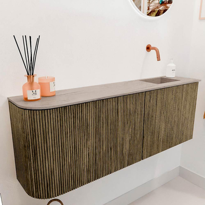 Mondiaz JOYA-DLUX 111.6cm toiletmeubel - ronding links kleur Dusk - Wastafel FAYE positie Rechts Zonder kraangat kleur Saba.