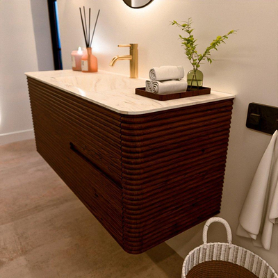 Mondiaz CIRO-DLUX Badkamermeubelset - 120x45x50cm - Solid surface wastafel Ostra - 1 wasbak Midden - 1 kraangat - 2 lades - Ruby