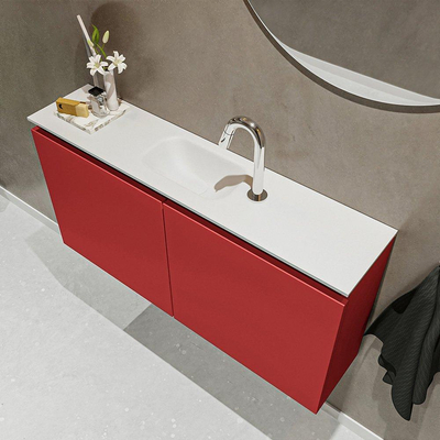 MONDIAZ TURE Toiletmeubel 100x23x50cm met 1 kraangaten 2 deuren fire mat Wastafel Eden midden Solid Surface Wit