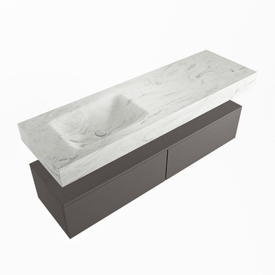 Mondiaz ALAN-DLUX Ensemble de meuble - 150cm - meuble Dark grey mat - 2 tiroirs - Lavabo Cloud Opalo suspendu - vasque Gauche - 1 trou de robinet