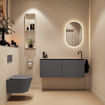 MONDIAZ TURE-DLUX Meuble toilette - 120cm - Dark Grey - EDEN - vasque Ostra - position droite - 1 trou de robinet
