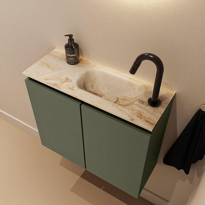 MONDIAZ TURE-DLUX Meuble toilette - 60cm - Army - EDEN - vasque Frappe - position droite - 1 trou de robinet