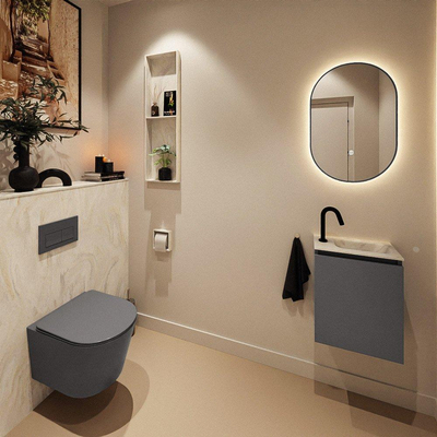 MONDIAZ TURE-DLUX 40cm toiletmeubel Dark Grey. EDEN wastafel Ostra positie rechts. Met 1 kraangat.