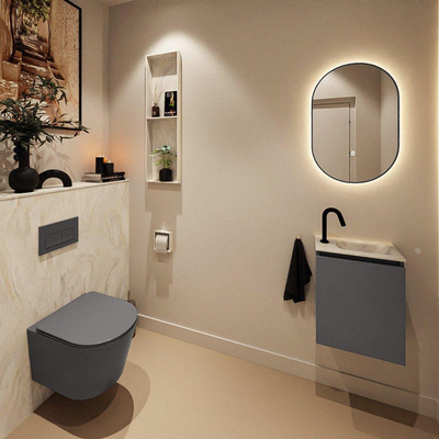 MONDIAZ TURE-DLUX Meuble toilette - 40cm - Dark Grey - EDEN - vasque Ostra - position droite - 1 trou de robinet