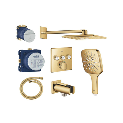 Grohe Grohtherm regendoucheset inbouw - hoofddouche vierkant - handdouche vierkant - cool sunrise (goud)