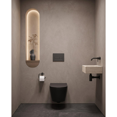 QeramiQ Dely Toiletset - 36.3x51.7cm - Geberit UP720 inbouwreservoir - rimless - diepspoel - 35mm zitting - softclose - bedieningsplaat mat antraciet - rechthoekige knoppen - mat zwart
